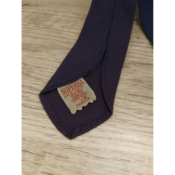 Vintage Superba Navy Tie With Red Stag Embroidery In Bur-Mil Quality - Picture 3 of 3